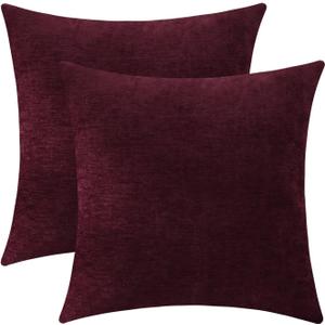 Jeneoo Burgundy Red Decorative Throw Pillow Covers Soft Chenille Comfy Square Couch Cushion Cases for Living Room Sofa Decor (Set of 2, 16 x 16 Inches)