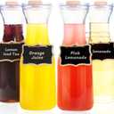 Set of 4 Glass Carafes with Flip Top Lids (40 Oz) Clear Glass Water Pitchers and Beverage Serveware for Mimosa Bars, Brunch, Parties, Wine, Juice, Milk, Iced Tea, and Lemonade with Easy-Pour Spout