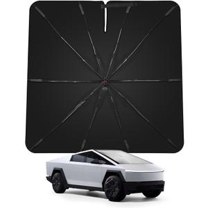 Upgrade Windshield Sunshade for 2024 2025 Tesla Cybertruck - Full Coverage Sunshade Umbrella with Ice Crystal Tech, Blocks UV Rays and Reduces Heat, Cybertruck Accessory, 54''x 60''x 61'' (Black)