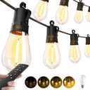 Outdoor String Lights Patio LED - Light Outside 50Ft 15M Waterproof Remote Dimmable S14 Porch Lighting Edison Plastic Bulb Pergola Hanging Balcony Connectable Backyard Yard Gazebo Party Garden Bistro