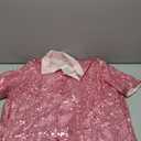 AstoSeu Men's Sequin Dress Shirt 70s Disco Costume Sparkle Party Short Sleeve Button Down Shirts (Large, Pink)
