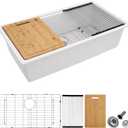 32 Granite Composite Kitchen Sink - Fulorni 32"x19" Granite Kitchen Sink Undermount Ledge Workstation White Quartz Classic Under Counter Single Bowl Basin