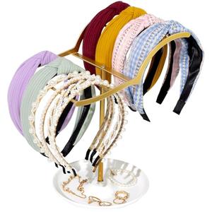 Pack Of 2 OAOLEER Headband Holder Organizer 2-Tier Gold Metal Headband Display Stand Organizer jewelry Storage Hair Ties Screnchies Accessories Ring Bracelets Bangles Bedroom Decor for Girls Women