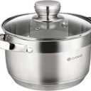 Daniks Standard 3 Quart Stainless Steel Stock Pot with Glass Lid, Tri-Ply Bottom for Even Heating, Induction Compatible, Dishwasher Safe, Built-In Measuring Scale, Silver