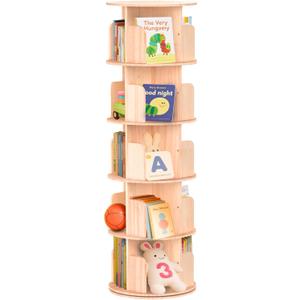 Rotating Bookshelf Tower,Corner Bookshelf for Small Space, 360 Display 5-Tier Wood Bookcase Storage Rack, Kids&Adults Spinning Book Shelf,Revolving Bookcase for Bedroom, Living Room