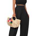 Women's Casual Summer 2 Piece Outfits Short Sleeve Crop Top Wide Leg Pants Set Jumpsuits