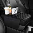 Arm Rest Cover for Car, Microfiber Leather Car Center Console Cover with 2 Storage Bags, 2 Cup Holders and a Storage Box, Universal Car Accessories, Black