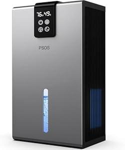 PSOS Dehumidifier, Dehumidifiers for Home, 98 OZ Water Tank, (1000 sq.ft) Quiet Dehumidifier for Basement Bedroom Bathroom with Humidity Display, Auto Shut Off, Relaxing 7 Color Ambient Light(Gray)