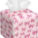 Cute Bows Tissue Box Cover Square Leather Tissue Case Holder Facial Paper Organizer Decorative for Tabletop Night Stands Desk Bathroom Kitchen Car Office Home Decor
