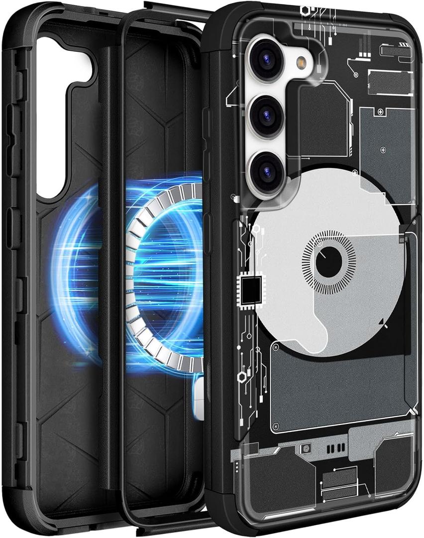 Heavy Duty for Samsung Galaxy S23 Case - Compatible with MagSafe Shockproof Protective Rugged Magnetic Men Military Grade Shock Drop Proof Durable Phone Cover Funda for S23 Case, Tech