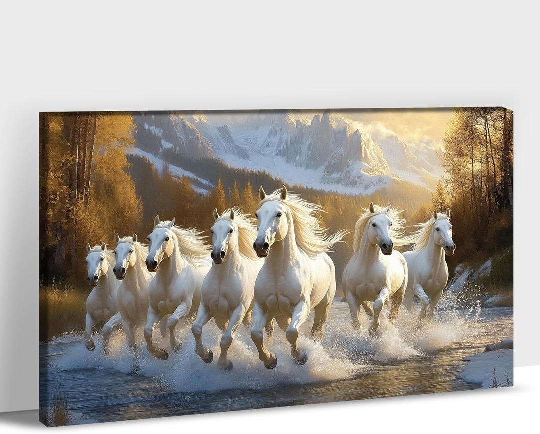 ANRUOXI Horse Pictures Wall Decor, 7 Running Horses Wall Art Vastu With Frame, Horse Posters Canvas Wall Art, Seven Horses Running Painting Vastu Shastra for Living Room Office Ready To Hang 32x48'' (XXL-32x48 inches) ANRUOXI Horse Pictures Wall Decor, 7 Running Horses Wall Art Vastu With Frame, Horse Posters Canvas Wall Art, Seven Horses Running Painting Vastu Shastra for Living Room Office Ready To Hang 32x48'' (XXL-32x48 inches)