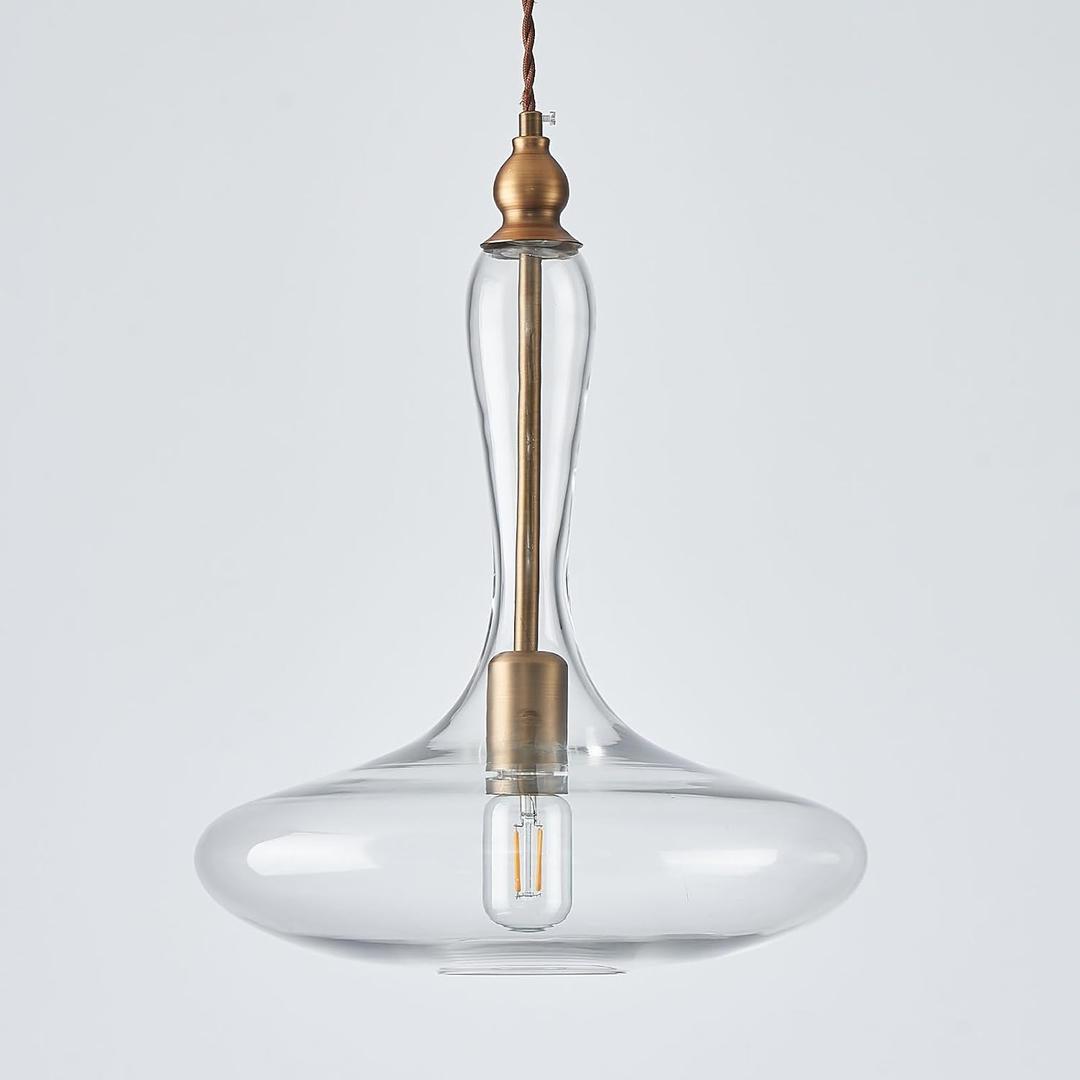 Large Clear Glass Pendant Lights Kitchen Island Pendant Light Brass Kit Adjustable Cord Hanging Light for Dining Room Bar Counter (13 Inch)