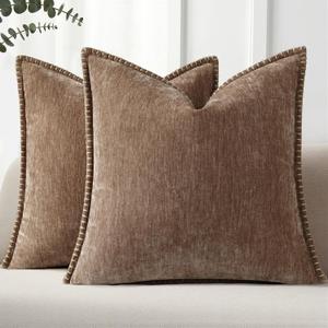 Pallene Chenille Soft Brown Throw Pillow Cover 18x18 Set of 2