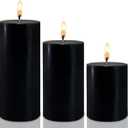 Black Pillar Candles Set of 3 - Dripless Unscented - 3x4, 3x6 & 3x8 inches Decorative Candles for Home Decor & Table Centerpieces