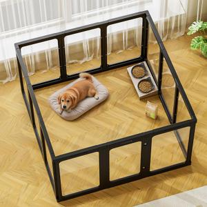 Jalove 12PCS Dog Playpen Clear Puppy Playpen Indoor, 30" H Easy Assemble Transparent Small Pet Play Pen, Sturdy Plastic Dog Fence Crate Kennel Whelping Cage Enclosure for Small to Medium Dog, Black