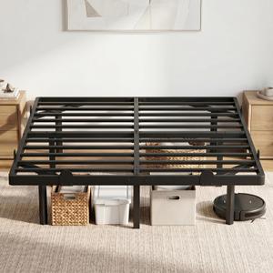 14 Inch Queen Bed Frame, Metal Platform Bed Frame Queen Size with Storage Space, No Box Spring Needed, Sturdy Steel Slat Support, Hidden Recessed Legs, Safety Corner Protectors, Easy Assembly