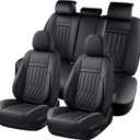 KEYOOG Car Seat Covers Leather Full Set Universal 5-Seater Waterproof Breathable Nappa, Compatible with Honda Civic, Toyota Camry Corolla, Nissan Rogue Sentra, Fit for Front Rear Seats Most Sedans SUV