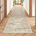 Rug Runners for Hallways Non Slip - 2x8 Runner Rug for Bedroom, Washable Runner with Rubber Backing, Soft Low-Pile Carpet for Kitchen, Laundry, Bathroom (2'x8', Brown/Pink)