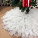 AISENO 60 Inch Fluffy Tulle Christmas Tree Skirt, Elegant Vintage Design, Christmas Tree Decorations White
