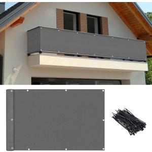 3'x16' Dark Grey Balcony Privacy Screen with Ties – Heavy Duty HDPE UV Resistant Windproof Fence Cover for Deck, Patio, Porch & Outdoor Railing
