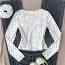 RoseSeek Girl's Cute Polka Dots Long Sleeve Tee Top Ruched Sweetheart Neck Coquette T Shirts, 14Y