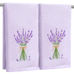 2 Pcs Lavender Hand Towels Purple Bathroom Decor 14x29 Inch Embroidered 100% Cotton Soft Absorbent Spring Summer Decorative Hand Towels for Bathroom Kitchen