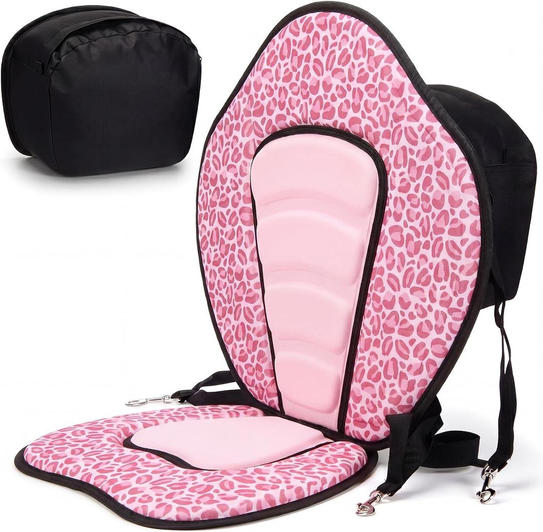 Vinsot 1 Set Kayak Paddle Board Seat Back Support,Pink Leopard | Universal, with 4 Straps, Storage Bag, Adjustable, kayak seat, paddleboard accessories, Comfortable Cushion for Water Sports, 12 x 15.75 x 18 inches/30.48 x 40.01 x 45.72 cm