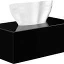 Black Acrylic Tissue Box, Compatible with Kleenex Flat Facial Tissues, for Bathrooms, Bedrooms, Offices & Desks
