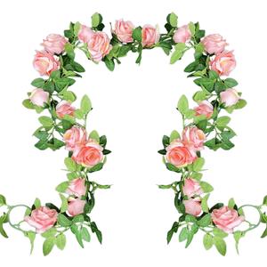 UKELER 2 Pack Artificial Flowers Garland Total 14FT Pink Rose Vines Hanging Flower Plants for Home Garden Party Outdoor Ceremony Wedding Arch Floral Decor