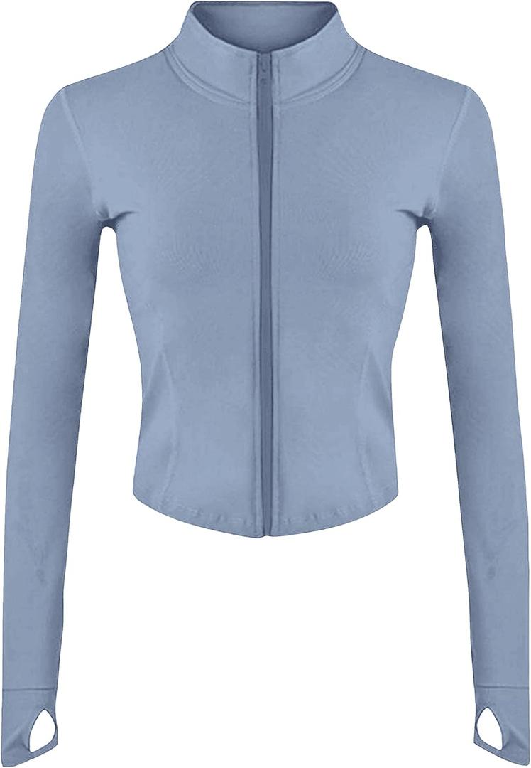 Lviefent Womens Lightweight Full Zip Running Track Jacket Workout Slim Fit Yoga Sportwear with Thumb Holes (Blue, S)