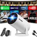 [2026 Upgraded] Mini Projector Support 4K 1080P FHD Auto Keystone 270 Rotatable with WiFi 6 and Bluetooth 5.2 Projector Portable Compatibile with HDMI/TV Stick/Memory Stick/Laptop,White (Whtie)