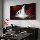 Framed Burgundy Landscape Waterfall Wall Art for Living Room, Extra Large Red and Black Scenery Artwork for Walls, Horizontal Canvas Prints Pictures Dining Room Bedroom Hallway Wall Decor, 60x30 Inch