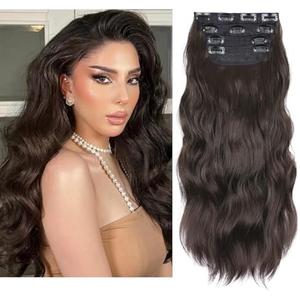 Brown Hair Extensions Clip ins, 4Pcs Long Wavy Synthetic Clip in Hair Extensions for Women Girls (Color: Brown)