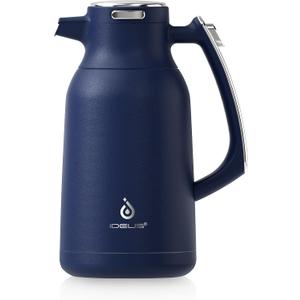 IDEUS 68 oz Stainless Steel Thermal Coffee Carafe, Double Wall Insulated Vacuum Flask, Water Coffee and Beverage Dispenser, 12 Hour Heat 24 Hour Cold Retention, Navy Blue