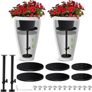 2 Pack Adjustable Height Planter Inserts for Large Pots, Iron Rise Plant Fillers Risers, Metal Planter Lift Insert for Square Round Taper Pots(6" 8" 10" Base or Top)(12-22'')