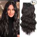 Fliace Synthetic Clip in Hair Extensions, 6 PCS Natural & Soft Hair & Blends Well Hair Extensions, Dark Brown Long Wavy Hairpieces(20inch, 6pcs, Dark Brown)