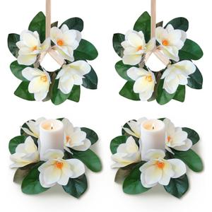 4 Pcs Artificial Magnolia Wreaths for Front Door Mini Floral Hanging Wreath for Pillar Porch Wall Window Farmhouse All Seasons Decoration