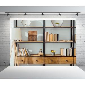 BELECO 7x5ft Fabric Living Room Bookshelf Backdrop Empty Room with Bookcase, Zoom Calls Video Recording Background Home Office Decor Zoom Meetings Photo Studio Props (CHA21037)