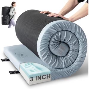 Kingfun Memory Foam Camping Sleeping Pad, CertiPUR-US Camping Mattress Waterproof Roll Up Mattress Guest Bed, Thick Floor Sleeping Mat for Car Truck Tent for Adults with Travel Bag