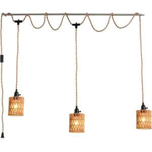 3-Light Hanging Light with Plug in Cord,Plug in Pendant Light 22ft Hemp Rope Pendant Lighting Vintage 3-Light Hanging Lamp Fixtures for Kitchen Island Living Room Bedroom