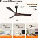 52 Inch Ceiling Fan No Lights with Remote Control, Low Profile Indoor Ceiling Fan without Light, 6-Speed Reversible DC Motor for Outdoor Patio Bedroom Living Room Farmhouse, Noiseless