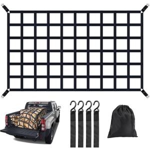 Cargo Net for Pickup Truck Bed, 82" x 50" Heavy Duty 1100LBS Capacity, Adjustable Cam Buckles & S-Hooks, Thick Herringbone Nylon Mesh with Drawstring Storage Bag for Trailers and Trucks