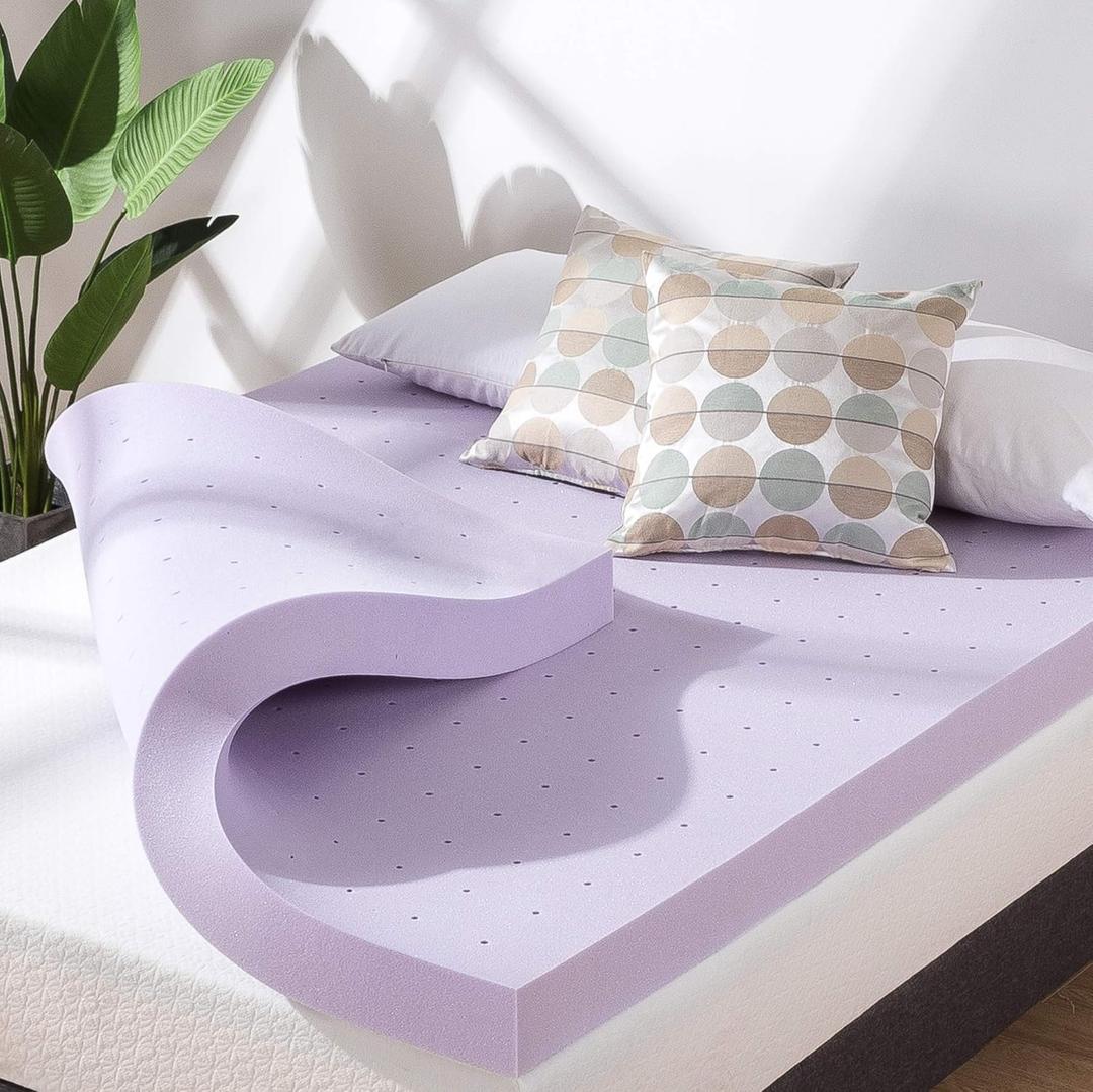 Mellow 4 Inch Ventilated Memory Foam Mattress Topper, Soothing Lavender Infusion, CertiPUR-US Certified, King
