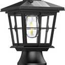 APONUO Solar Post Lights Outdoor with Edison Bulb, 3-Color Temperature, Dusk to Dawn Lamp Post Light, ABS Waterproof, 3" Round Post/Pole Light(Base not Included), 1 Pack Black