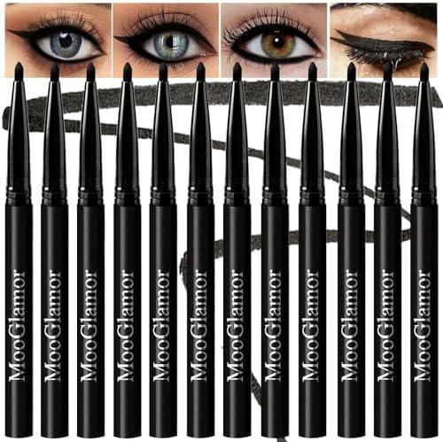 MooGlamor New 12 Pcs Black Eyeliner Pencil Gel Eyeliner Pen with Retractable and Waterproof Eye Liner for Bold and Defined Eye Liner（Black）