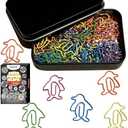 Daxtril Cute Paper Clips, 60PCS Penguin Shaped Paper Clips Animal Bookmarks Clips, Assorted Colors, Fun Office Gifts for Women Men Coworkers Teachers Students Girls Boys Graduation Gifts Father Day