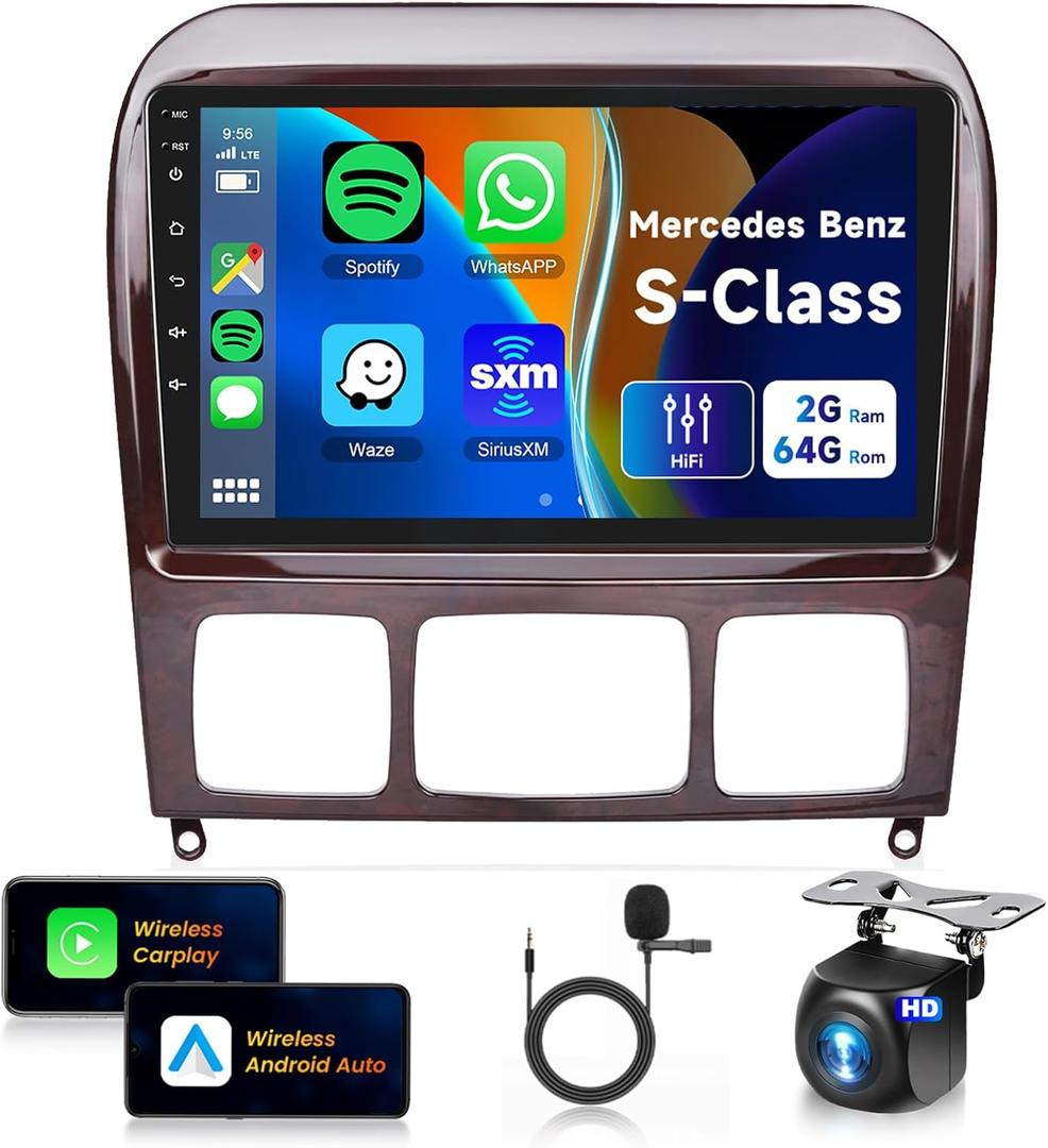 2+64G for Mercedes Benz S-Class W220 S280 S320 S350 S400 S430 S500 S600 S55 AMG 99-07 Car Radio Wireless Carplay/Android Auto,Android Car Stereo 9 Inch GPS DSP WiFi FM/RDS+Backup Camera