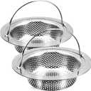 2 Pack Kitchen Sink Drain Strainer with Handle, Stainless Steel Large Kitchen Sink Drain Basket Food Catcher, Outer Diameter 4.5 Inch, Rust Free