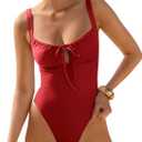 LASLULU Women One Piece Swimsuit Cutout Tie Push Up Bathing Suit Slimming Sexy Swim Suits with Padded Adjustable Straps (Red, M)