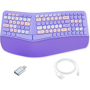 Lomiluskr Wired Ergonomic Keyboard with PU Wrist Rest, Carpal Tunnel Keyboard, Colorful Split Ergo Design, Comfortable Natural Typing, Compatible with PC/Laptop (Purple)